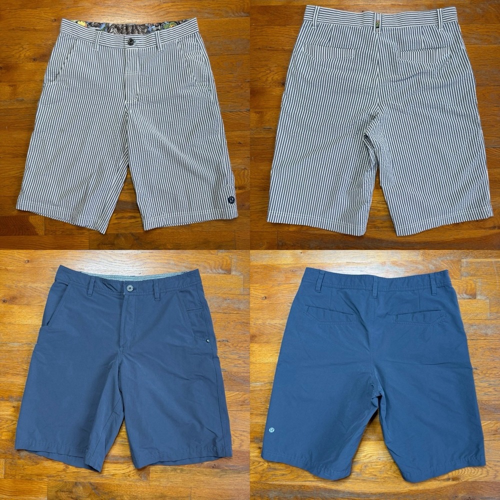 2x Lululemon Shorts Mens 34 Kahuna Performance Bermuda Seersucker & Gray